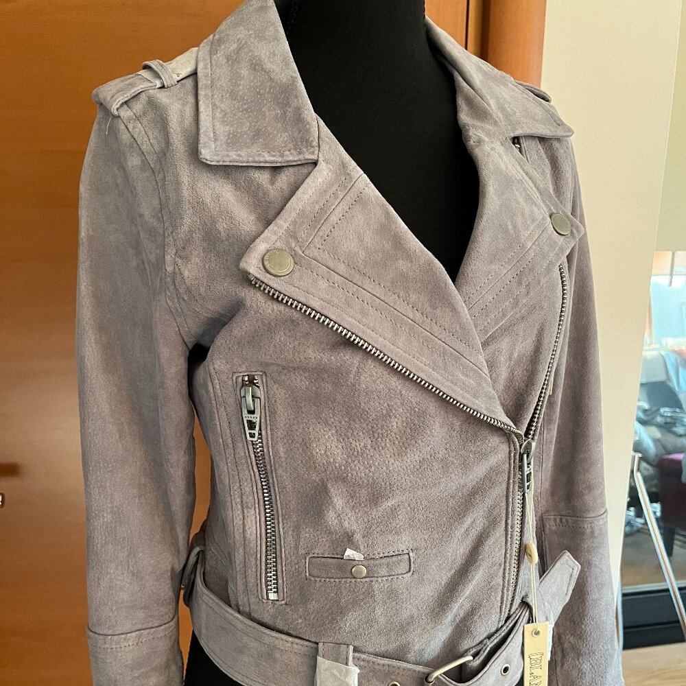 BLANK NYC Leather Moto Jacket in Cloud Grey Suede Size S NWT - Picture 5 of 9